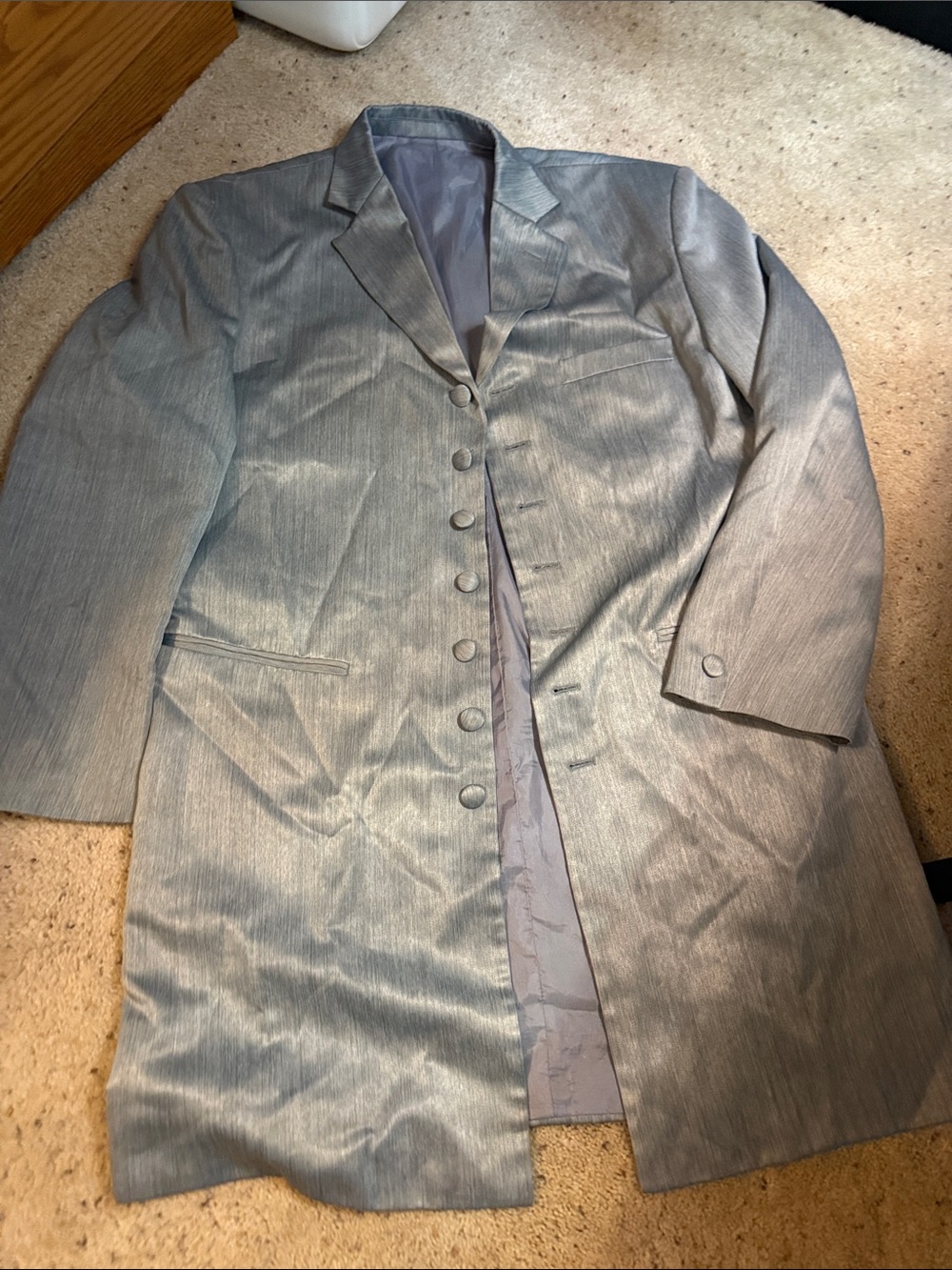Light Silver Shimmer Long Blazer Coat with matching trousers